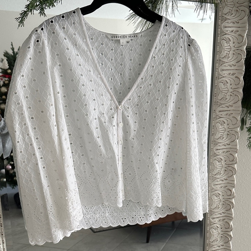 Veronica Beard Ivory Eyelet Top